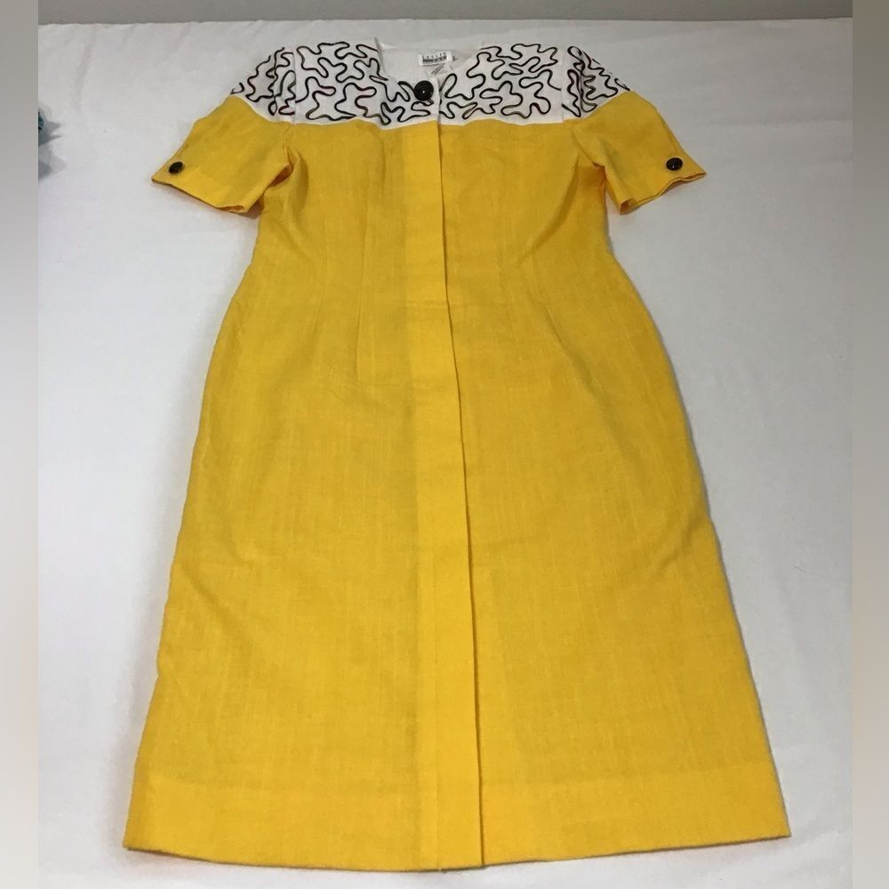 Leslie Fay Collection Yellow Vintage Align Midi Dress Short Sleeve Size 12 - Picture 8 of 16